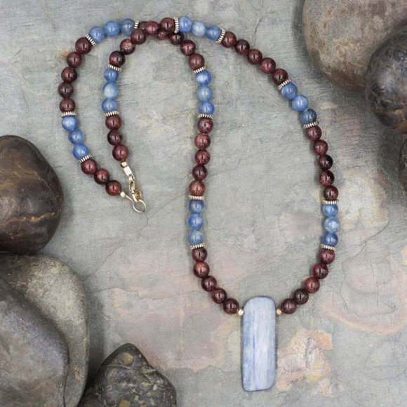 Blue Kyanite and Garnet Necklace